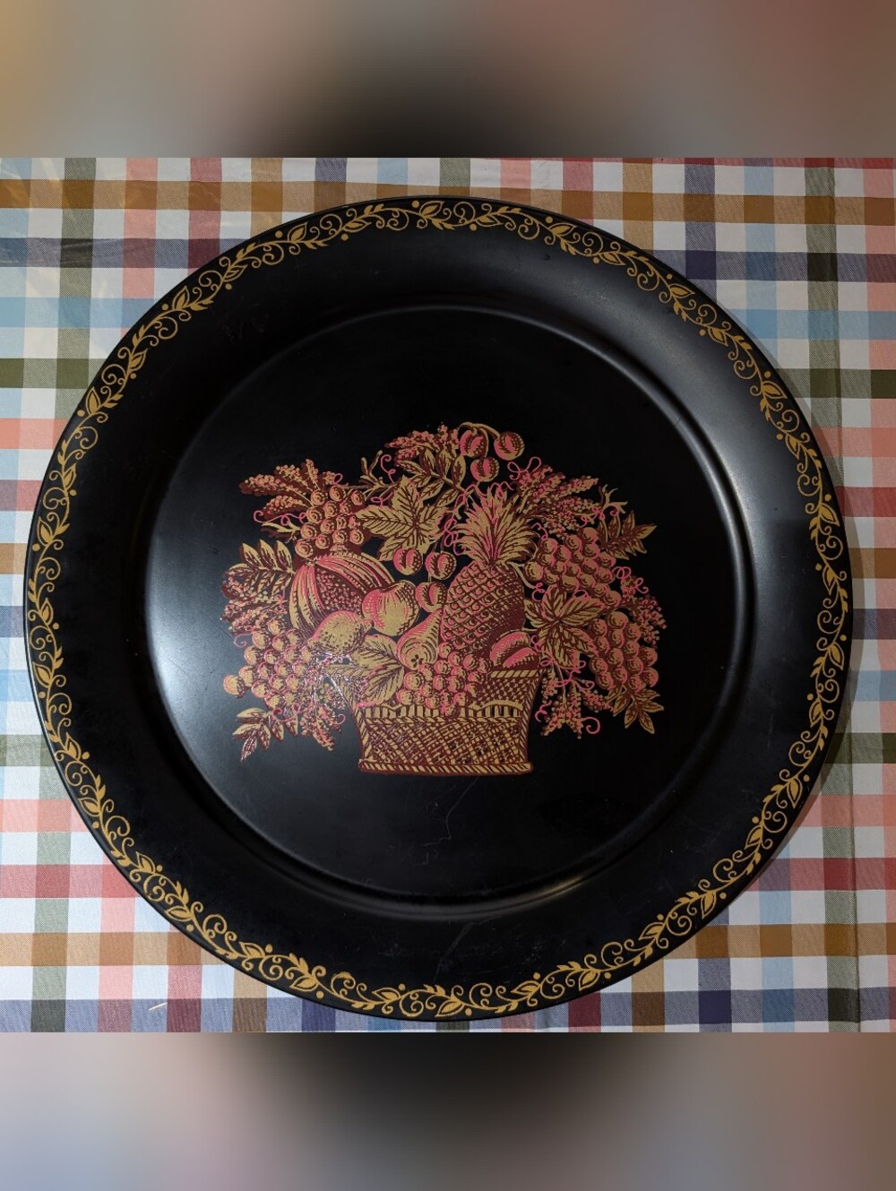 Vintage Black Decorative Hand painted Tray Plate